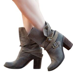 Jeffrey Campbell Ibiza Leather Boots Wrap Straps Brown Slouchy Block Heel 7.5